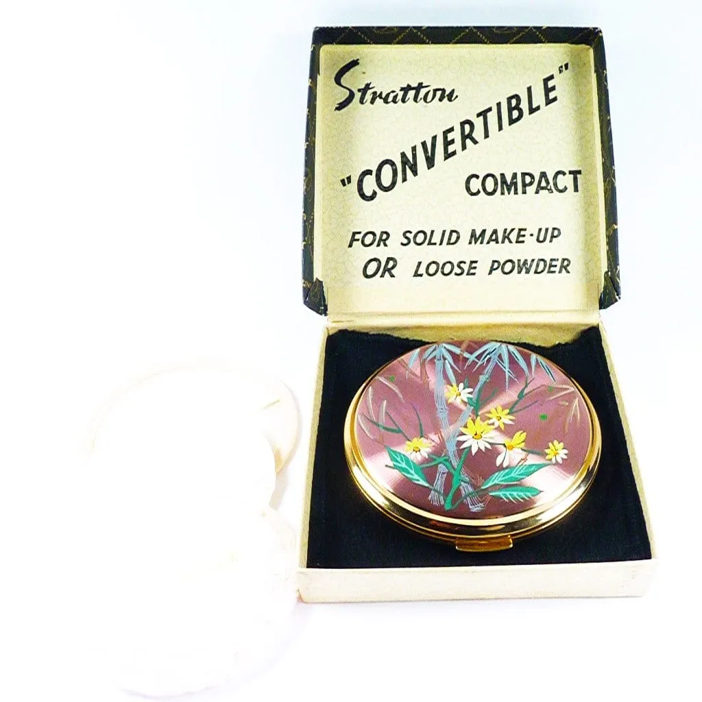 1950s Unused Stratton Lilac Bamboo Powder Compact For All Foundation