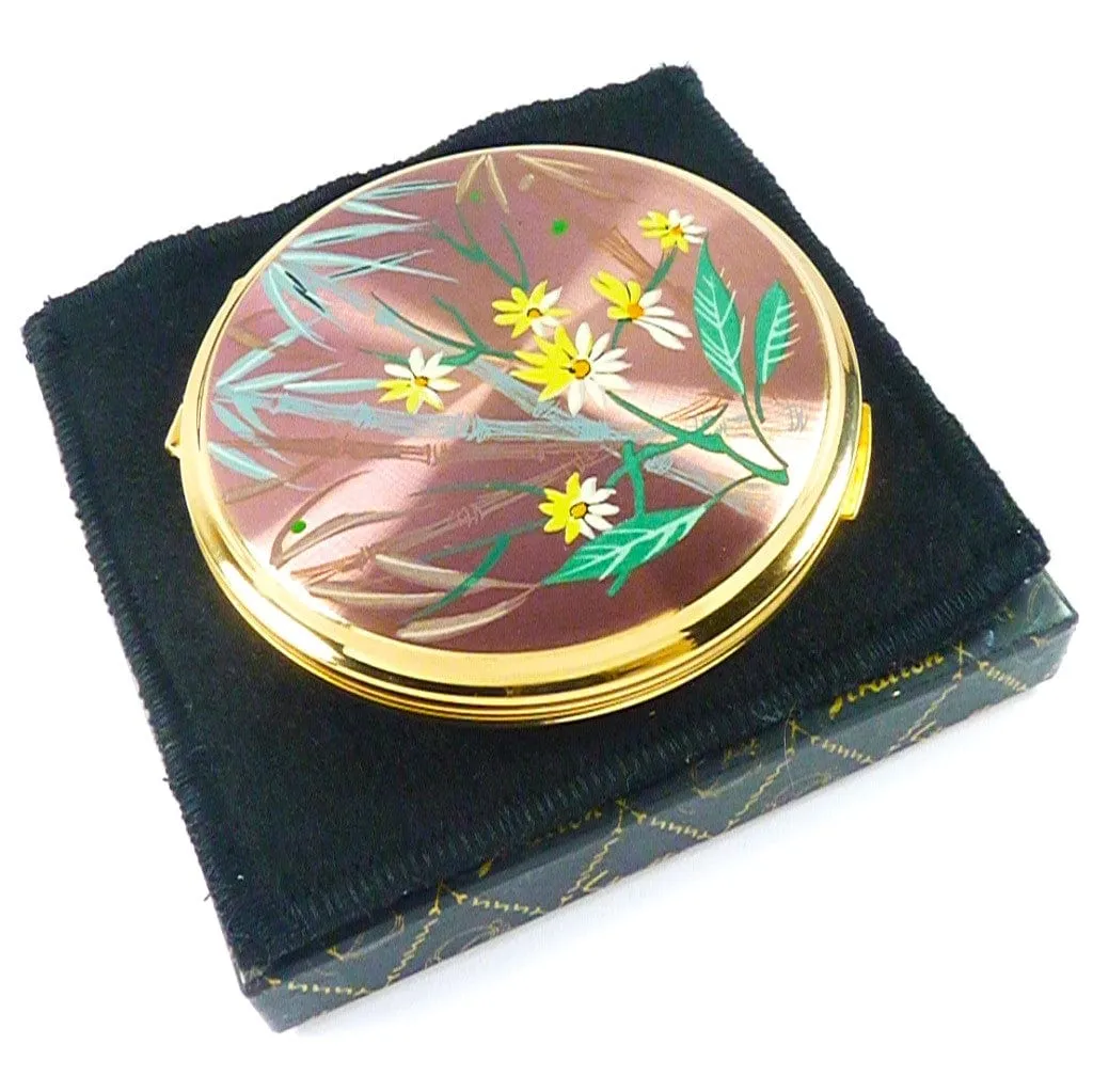 1950s Unused Stratton Lilac Bamboo Powder Compact For All Foundation