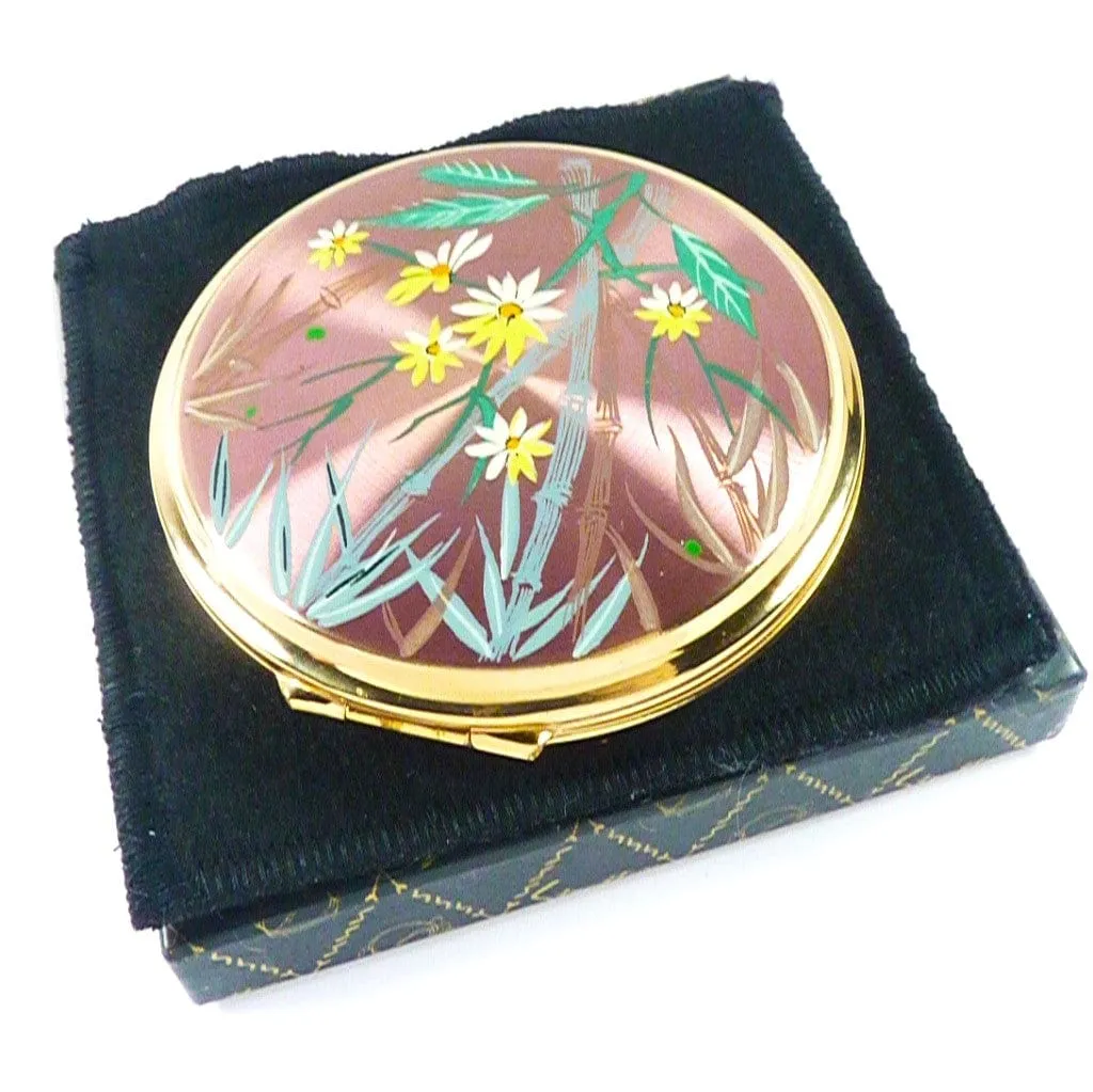 1950s Unused Stratton Lilac Bamboo Powder Compact For All Foundation