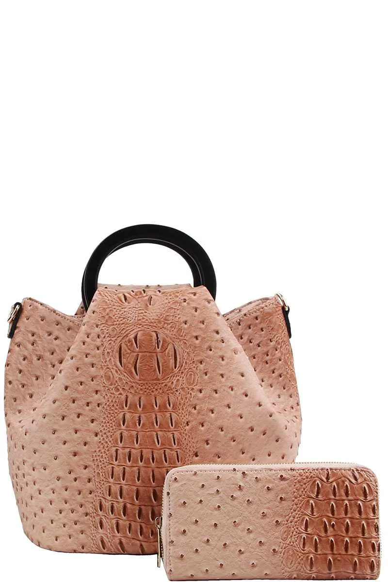 2in1 Stylish Croco Pattern Chic Satchel With Long Strap