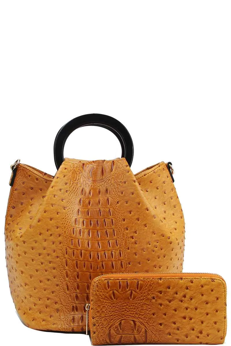 2in1 Stylish Croco Pattern Chic Satchel With Long Strap