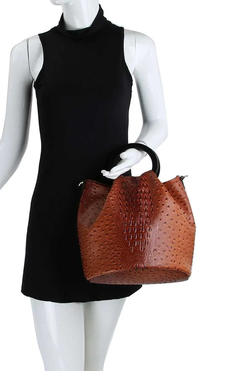 2in1 Stylish Croco Pattern Chic Satchel With Long Strap