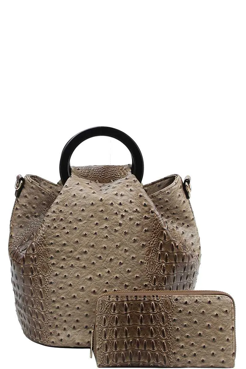 2in1 Stylish Croco Pattern Chic Satchel With Long Strap