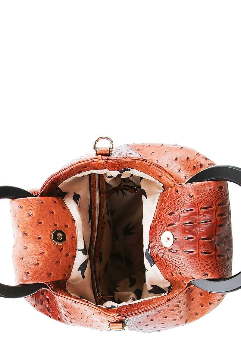 2in1 Stylish Croco Pattern Chic Satchel With Long Strap