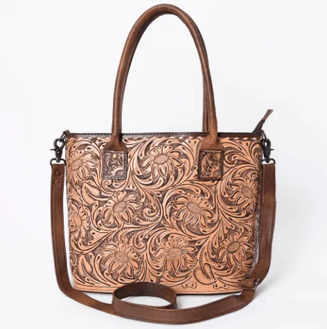 American Darling Tooled Leather Concealed Gun Carry Tote  ADBG1147