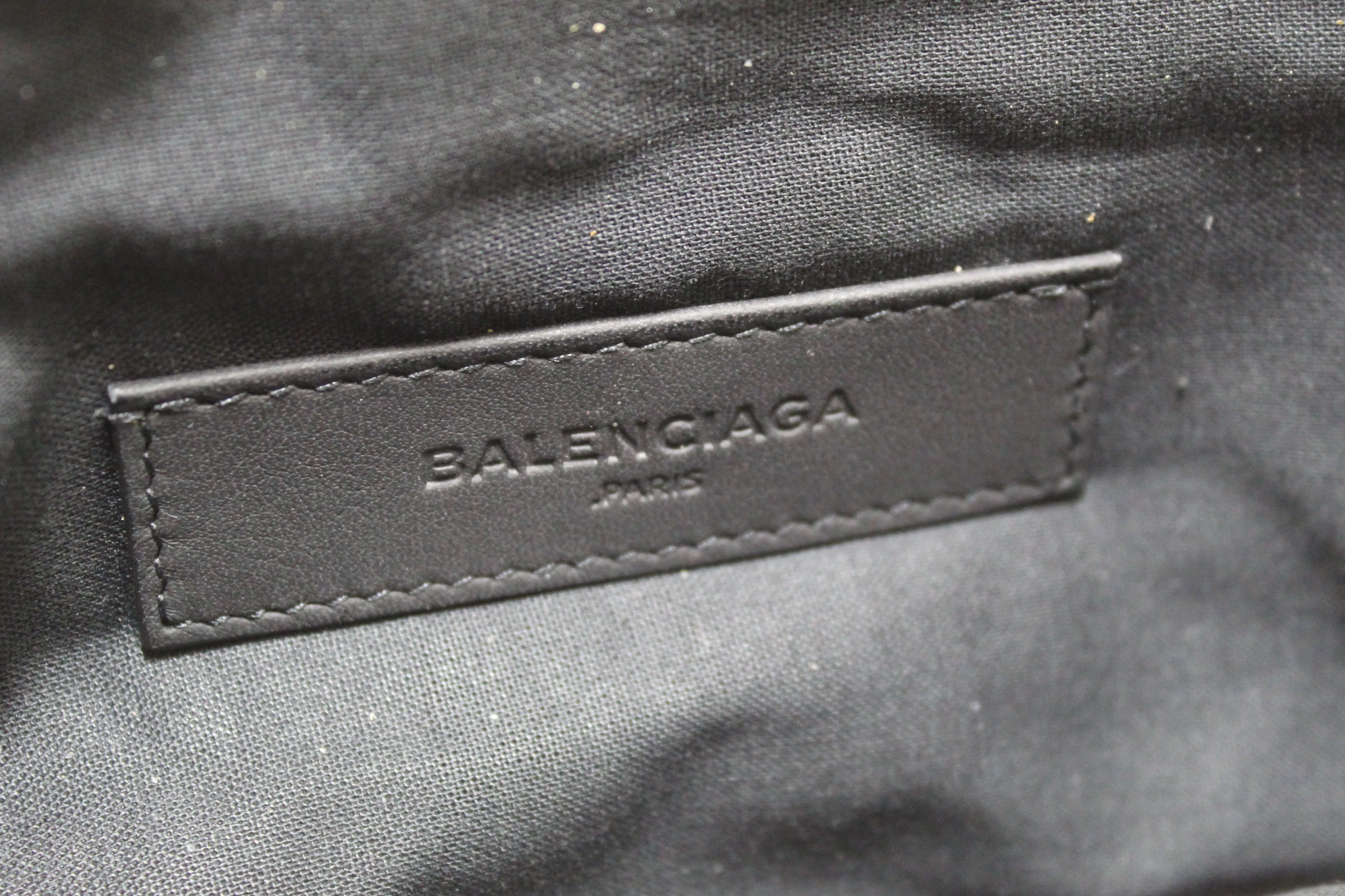 Authentic Balenciaga Black Nylon and Leather Classic City Clip Pouch Clutch Bag