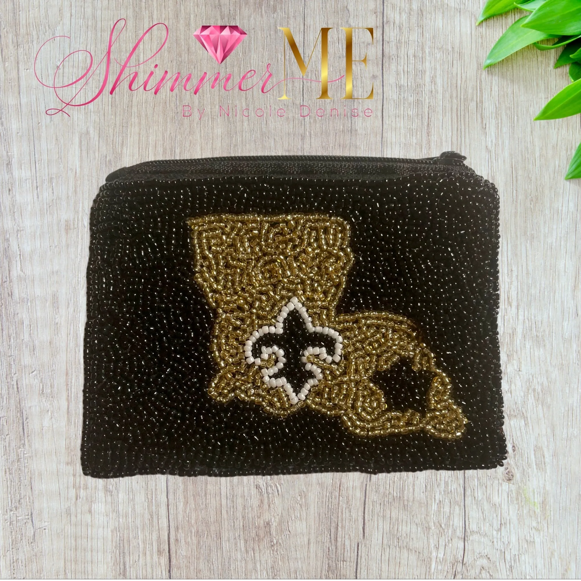 Beaded Black & Gold Coin Pouch