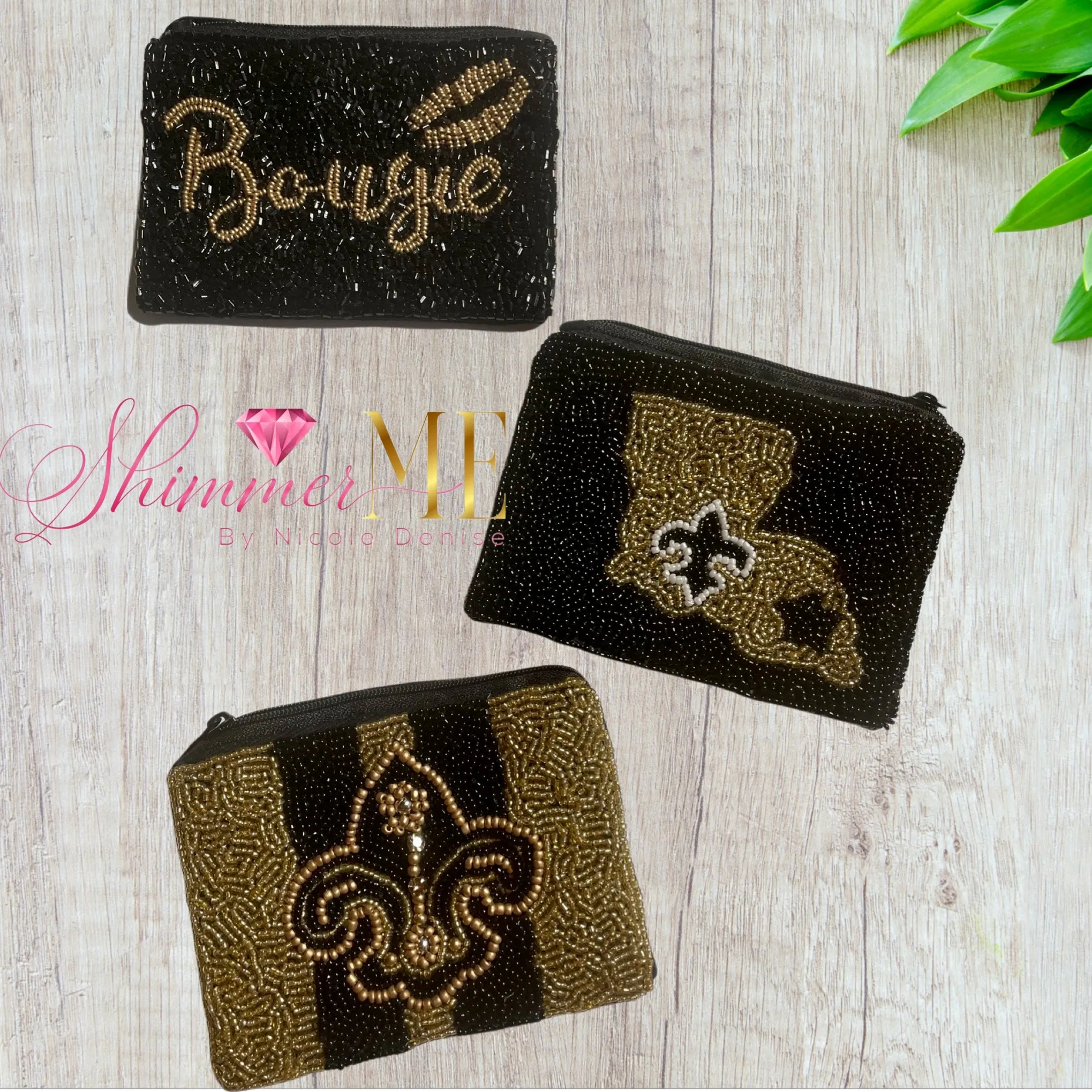 Beaded Black & Gold Coin Pouch