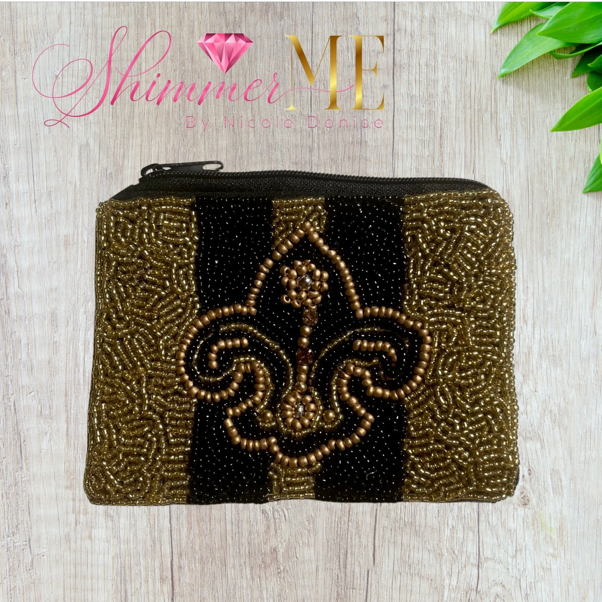 Beaded Black & Gold Coin Pouch