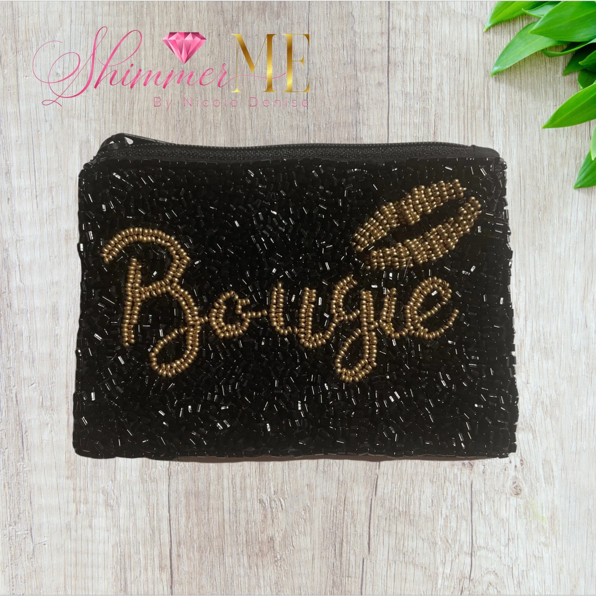 Beaded Black & Gold Coin Pouch