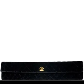 Chanel 80's Black Velvet Quilted Elongated Vintage Clutch