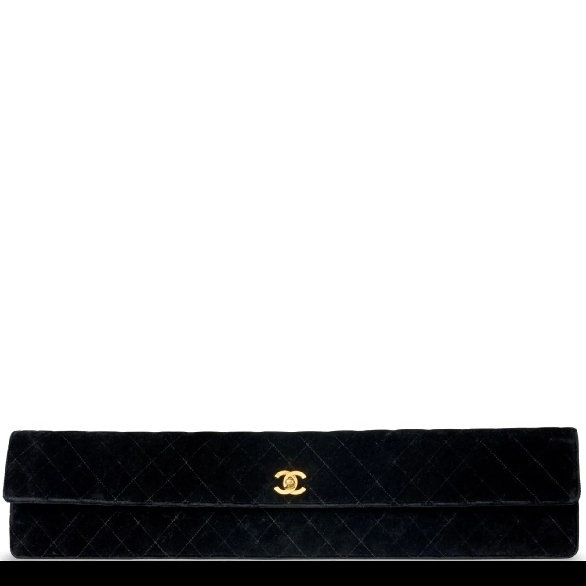 Chanel 80's Black Velvet Quilted Elongated Vintage Clutch