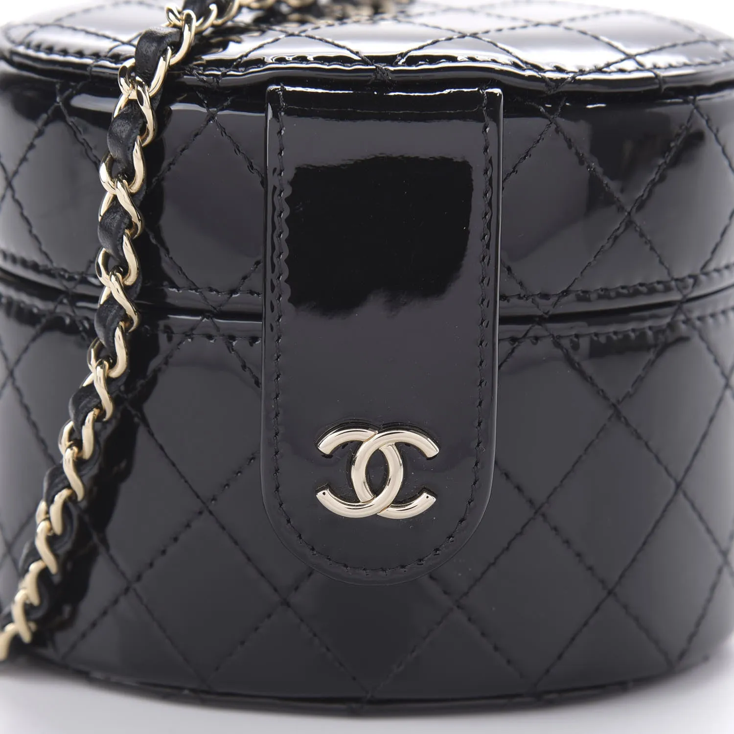 Chanel Micro Mini Black Quilted Patent Leather Jewelry Box Crossbody Bag