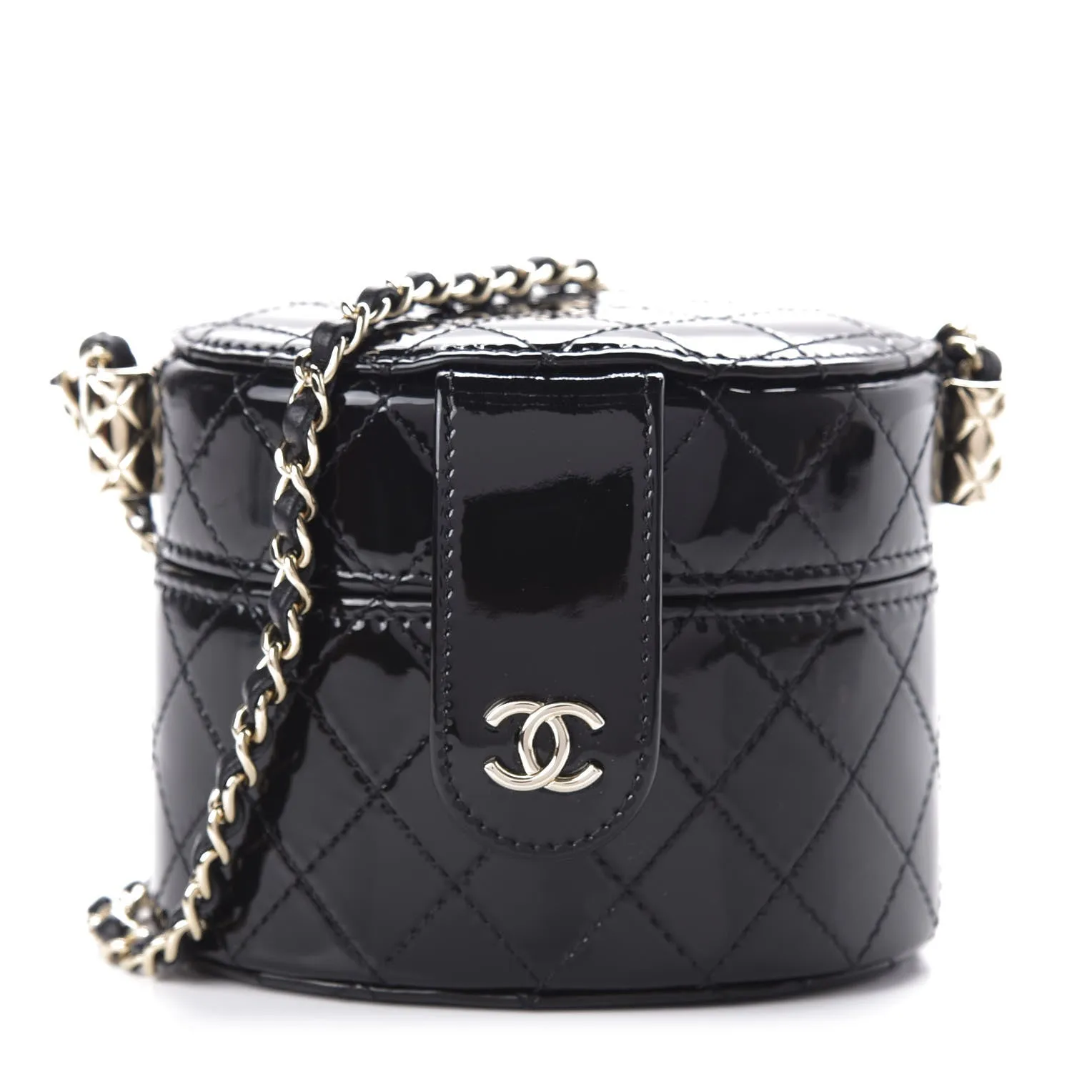 Chanel Micro Mini Black Quilted Patent Leather Jewelry Box Crossbody Bag