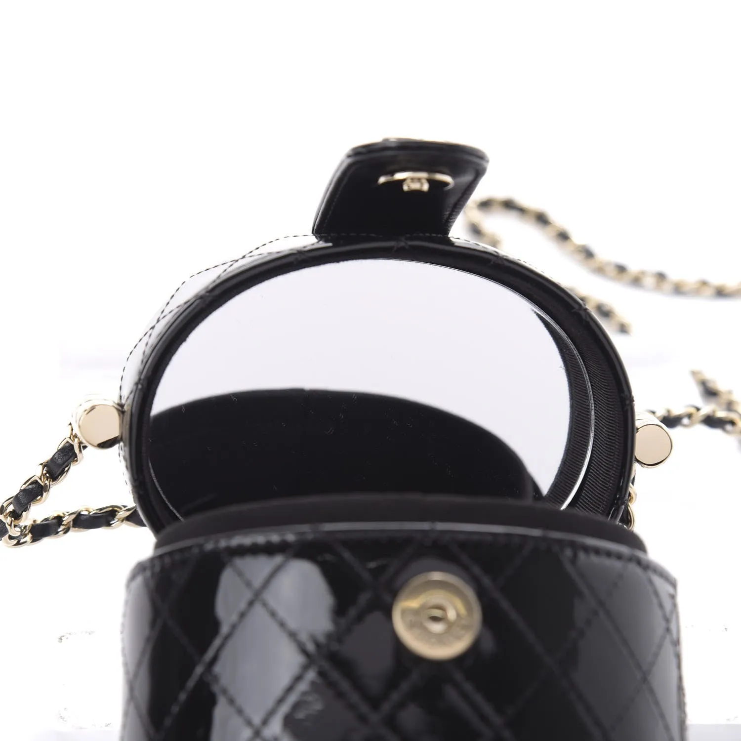 Chanel Micro Mini Black Quilted Patent Leather Jewelry Box Crossbody Bag