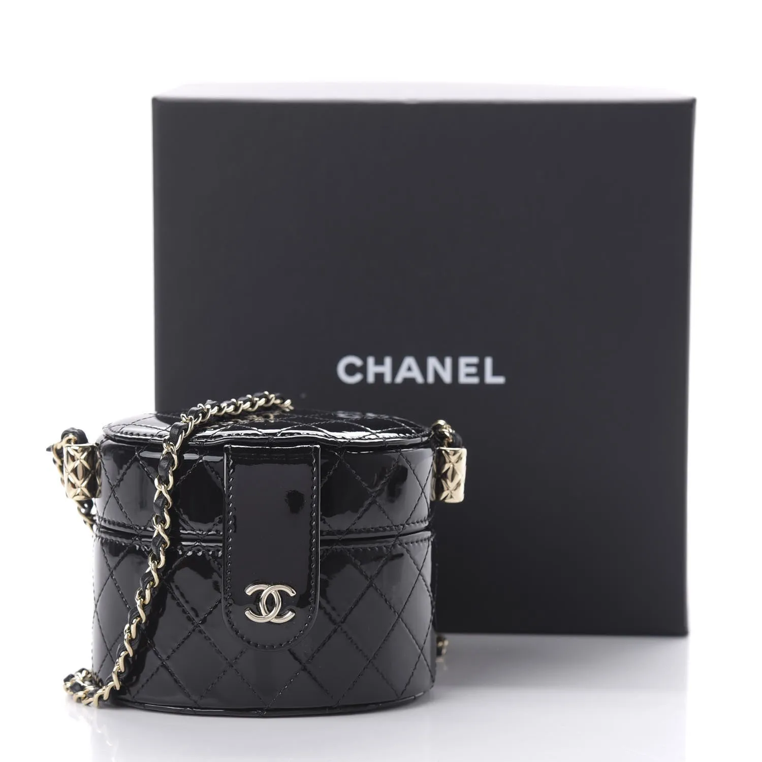 Chanel Micro Mini Black Quilted Patent Leather Jewelry Box Crossbody Bag