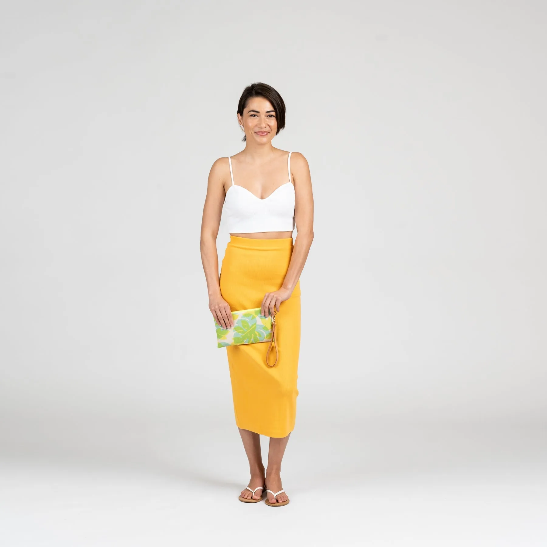 Classic Zipper Clutch • Monstera and Papaya Leaf Shadow • Ochre over Yellow