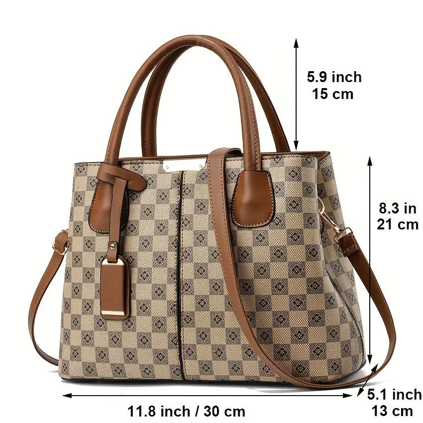 Elegant Flower Plaid Handbag - Versatile Zip Satchel