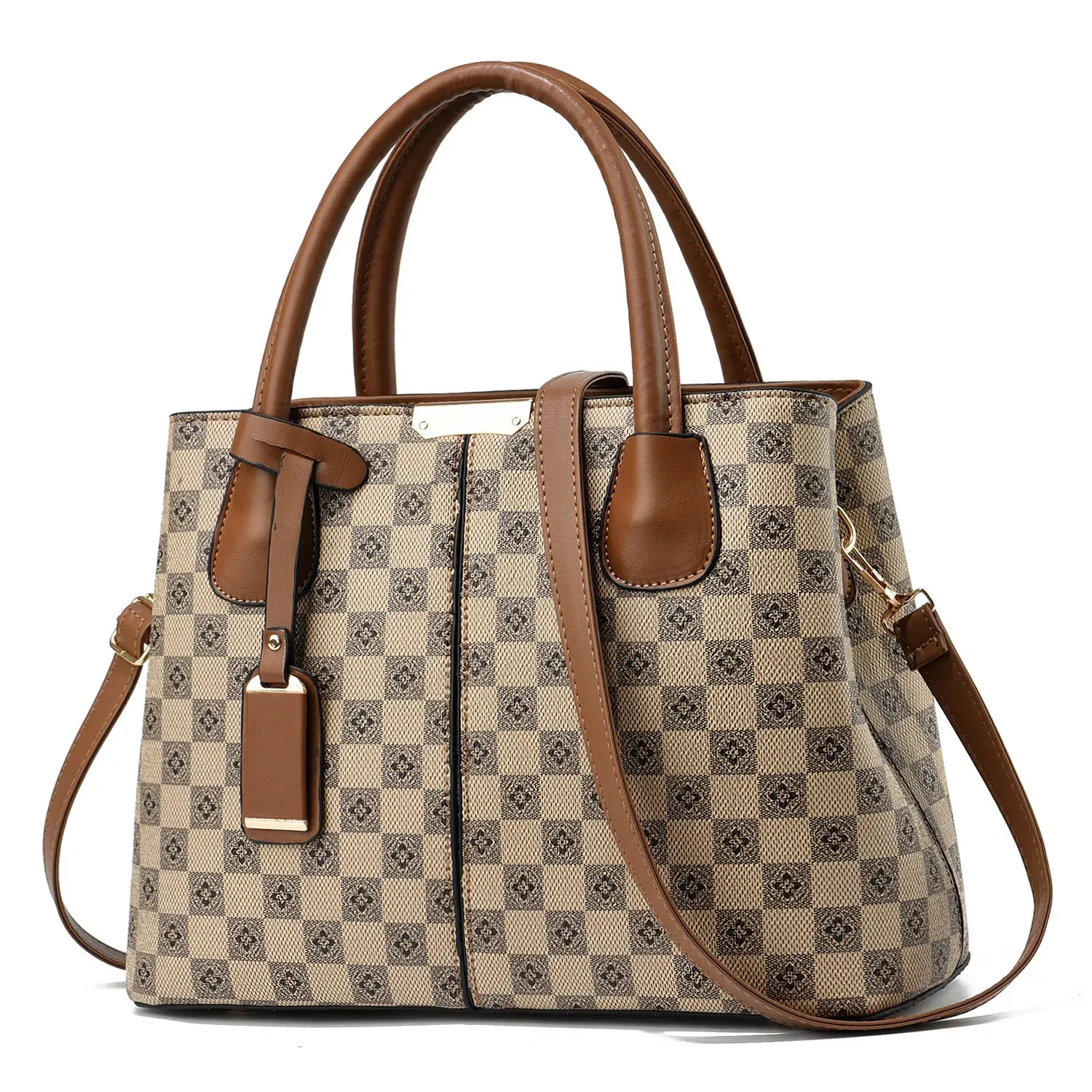 Elegant Flower Plaid Handbag - Versatile Zip Satchel