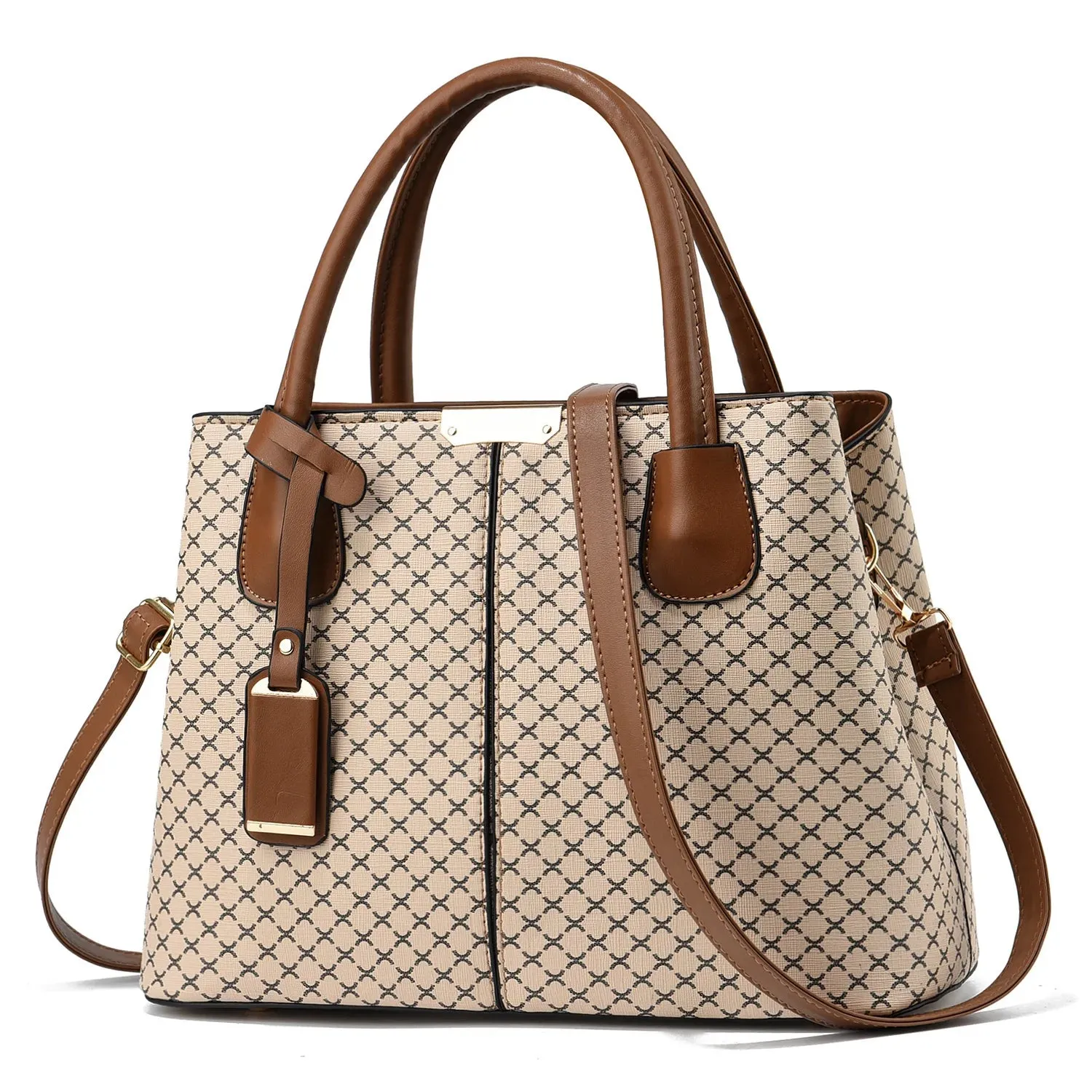 Elegant Flower Plaid Handbag - Versatile Zip Satchel