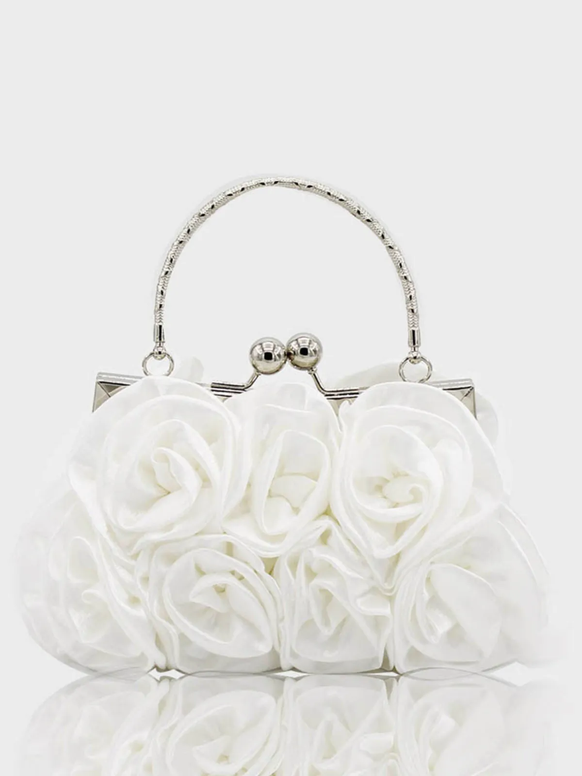 Elegant White Rosette Clutch