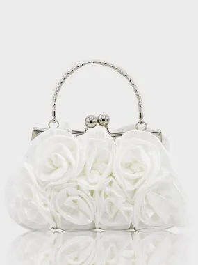 Elegant White Rosette Clutch