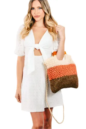 Fame Color Block Double-Use Braided Tote Bag