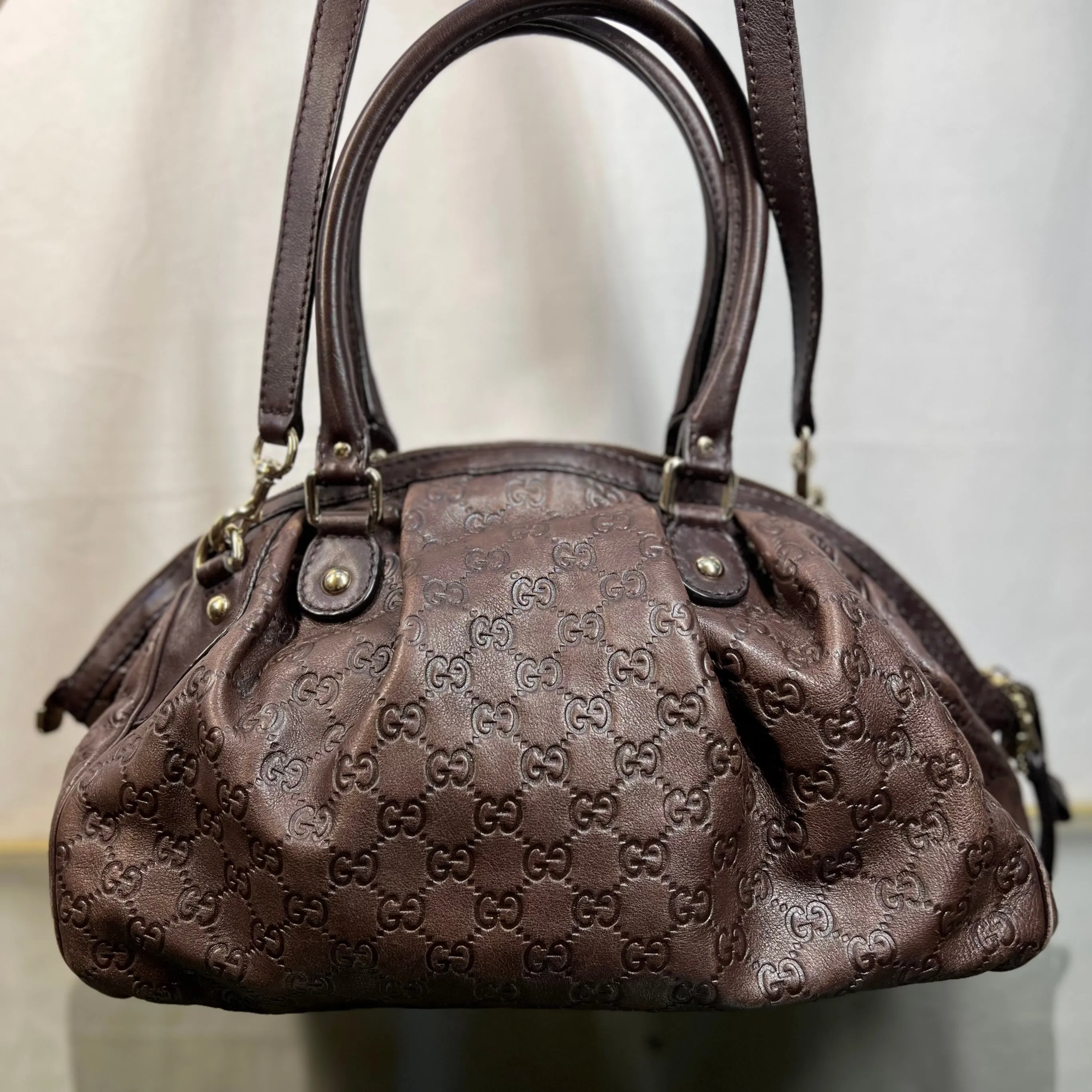 GUCCI Sukey Convertible Boston Brown Guccissima Leather Satchel Bag