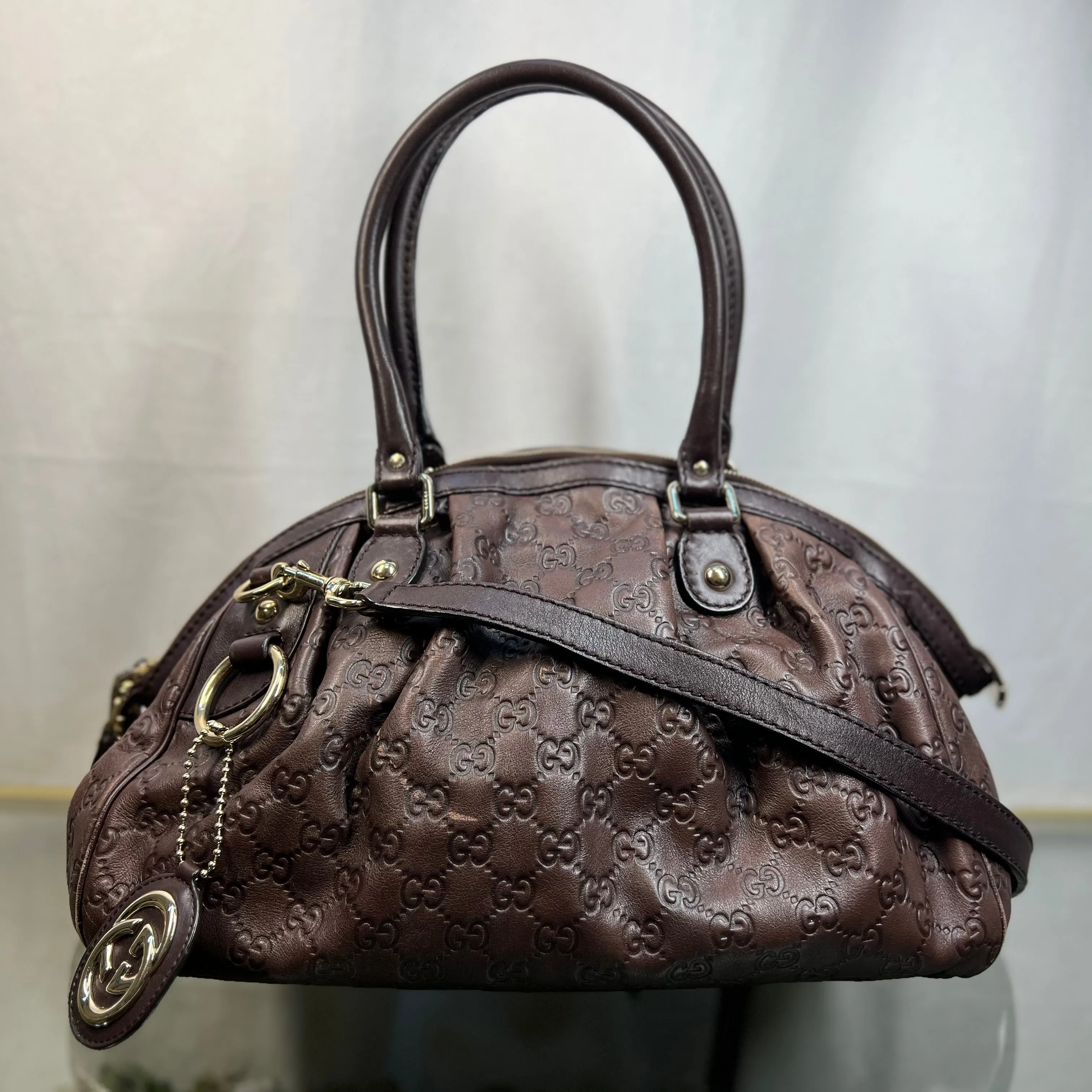 GUCCI Sukey Convertible Boston Brown Guccissima Leather Satchel Bag