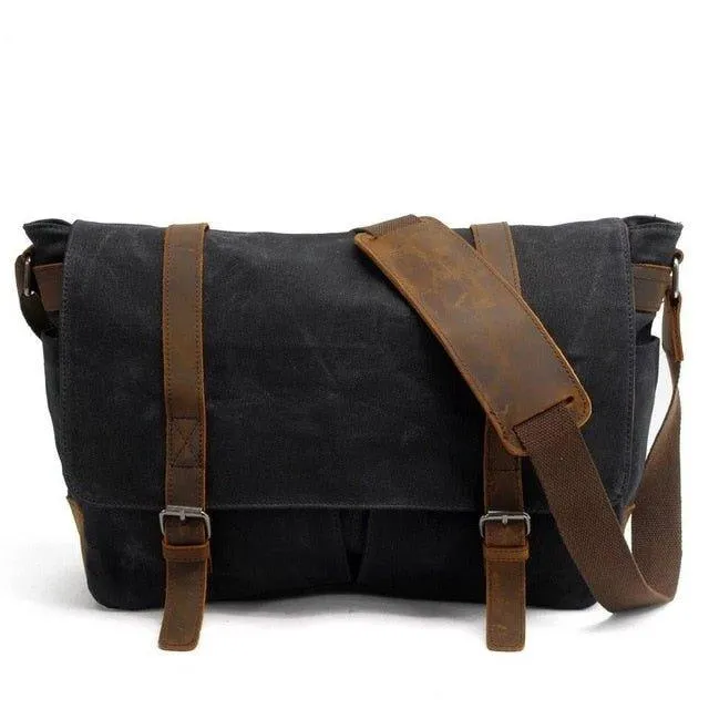 Mens Waterproof Canvas Messenger Bag for 14 Inch Laptop