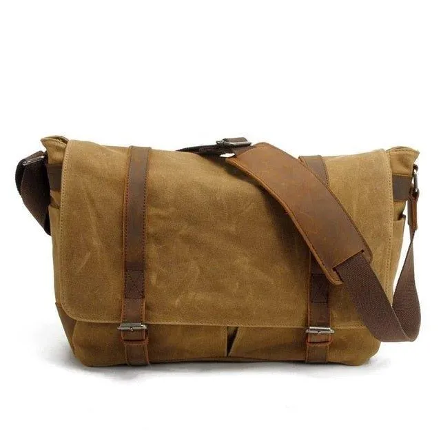 Mens Waterproof Canvas Messenger Bag for 14 Inch Laptop