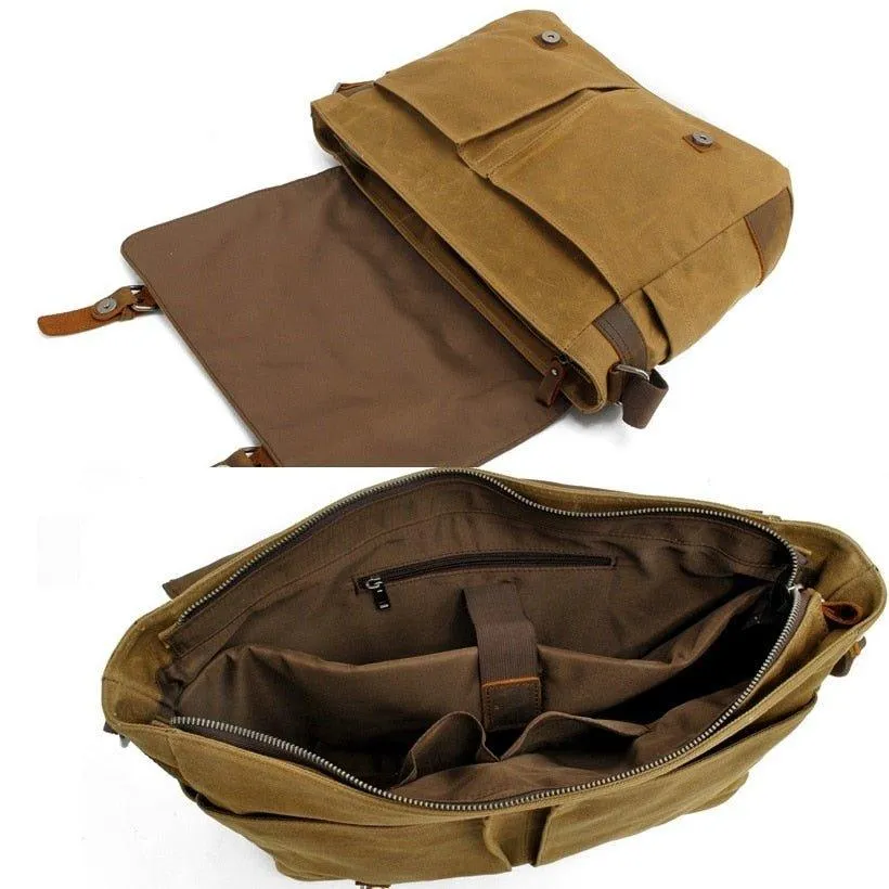 Mens Waterproof Canvas Messenger Bag for 14 Inch Laptop