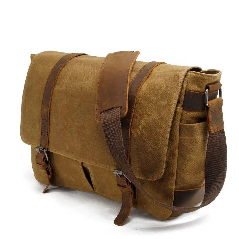 Mens Waterproof Canvas Messenger Bag for 14 Inch Laptop