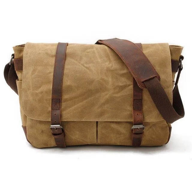 Mens Waterproof Canvas Messenger Bag for 14 Inch Laptop