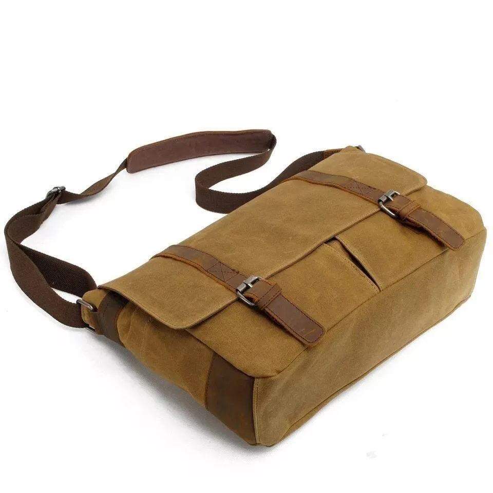 Mens Waterproof Canvas Messenger Bag for 14 Inch Laptop