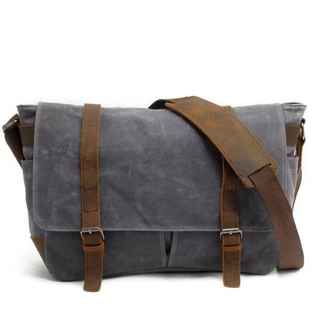 Mens Waterproof Canvas Messenger Bag for 14 Inch Laptop