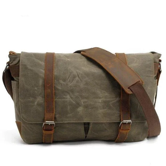 Mens Waterproof Canvas Messenger Bag for 14 Inch Laptop