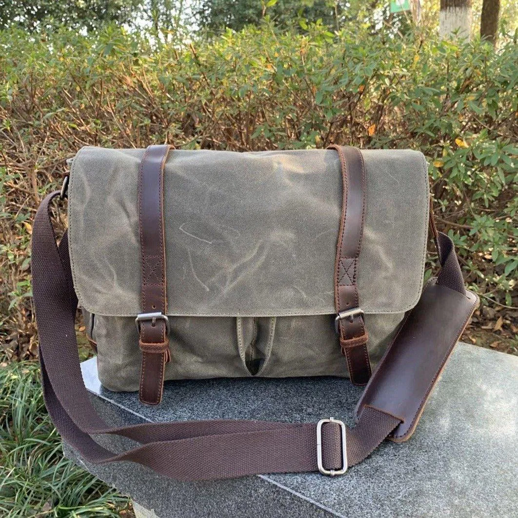 Mens Waterproof Canvas Messenger Bag for 14 Inch Laptop