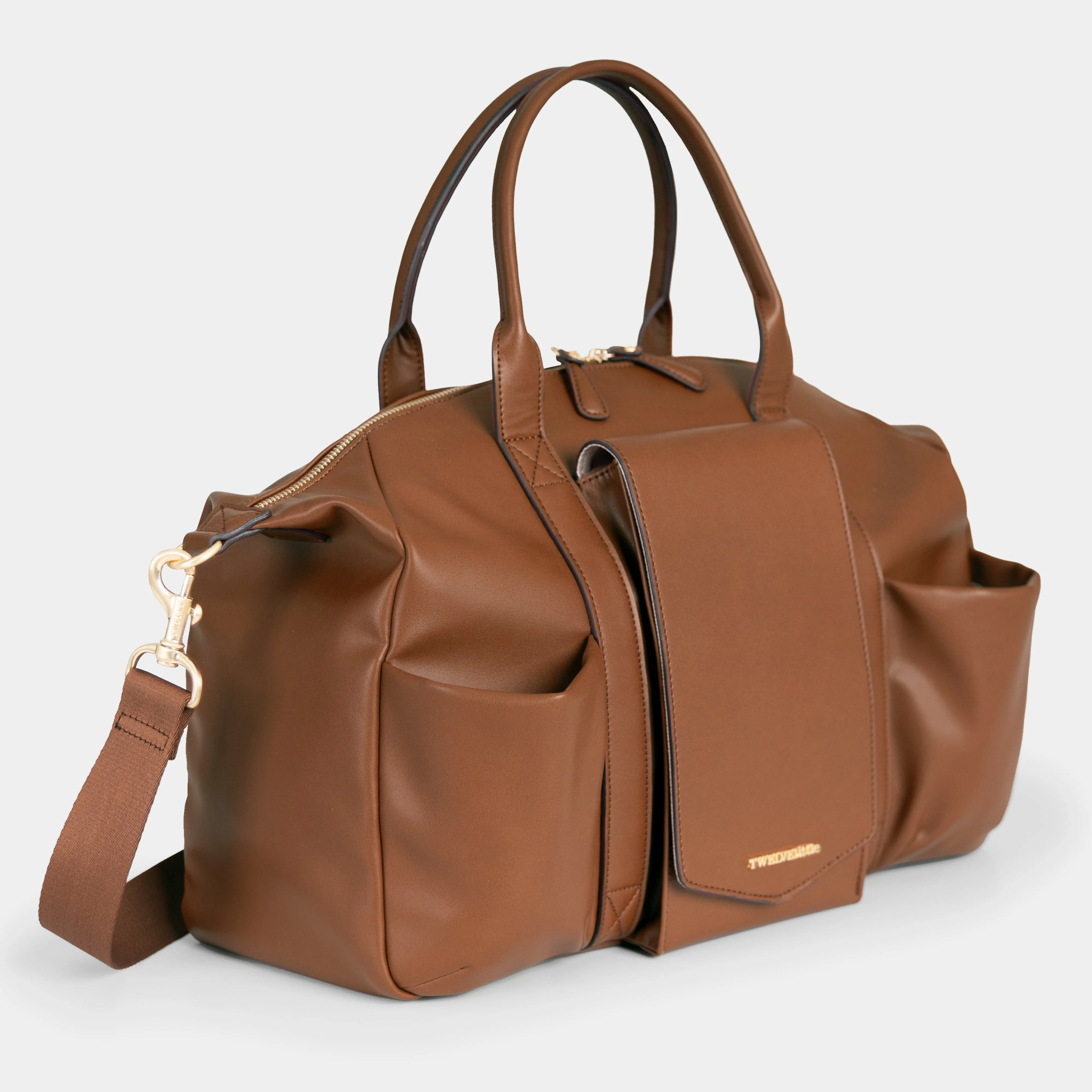 Peek-A-Boo Vegan Leather Diaper Bag Satchel 2.0 in Toffee