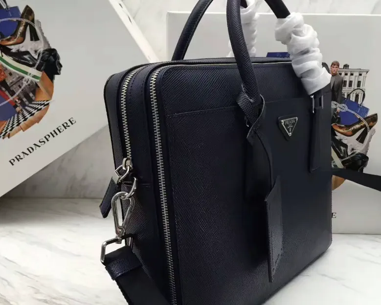 Prada Leather Briefcase Navy Blue