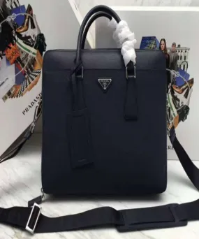 Prada Leather Briefcase Navy Blue