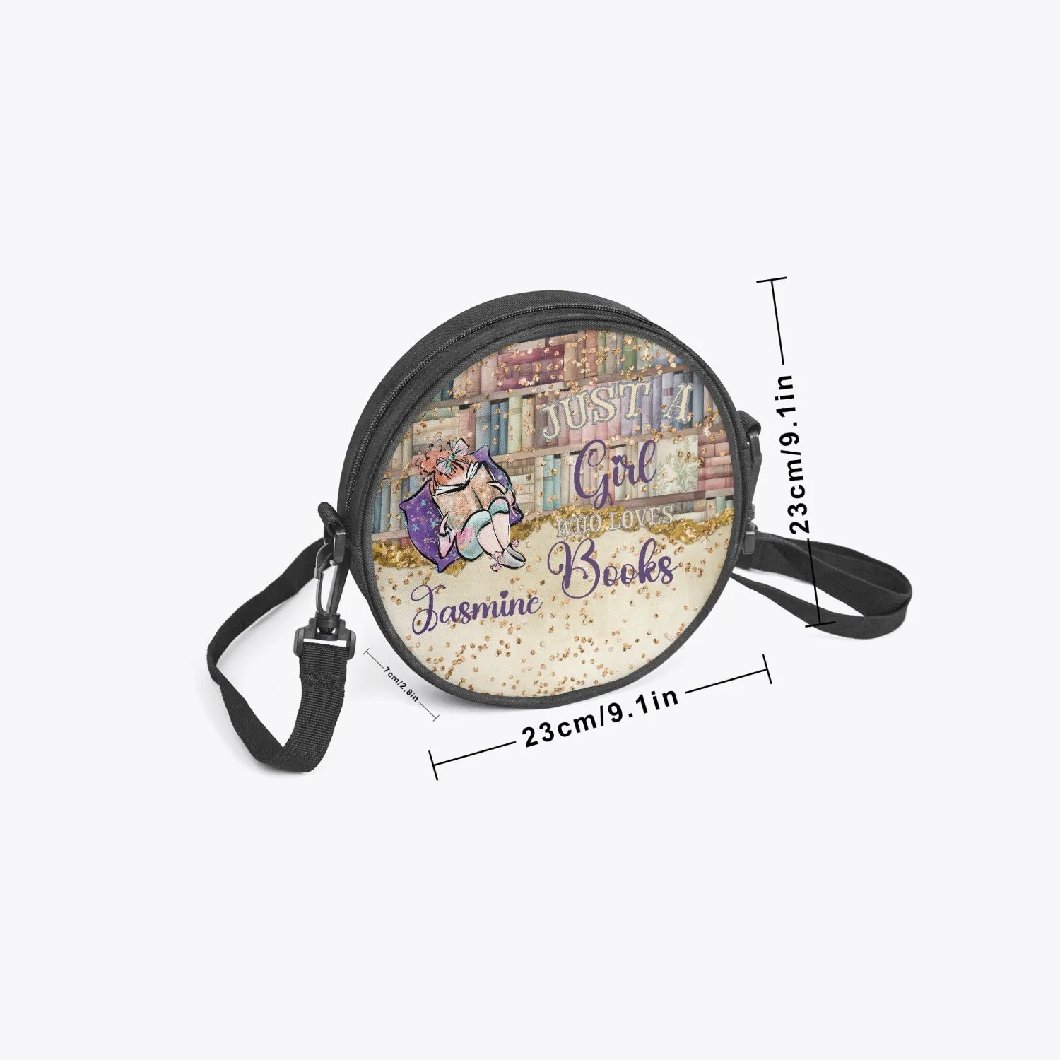 Round Satchel Bag, Just a Girl who Loves Books, Red Hair, Personalised