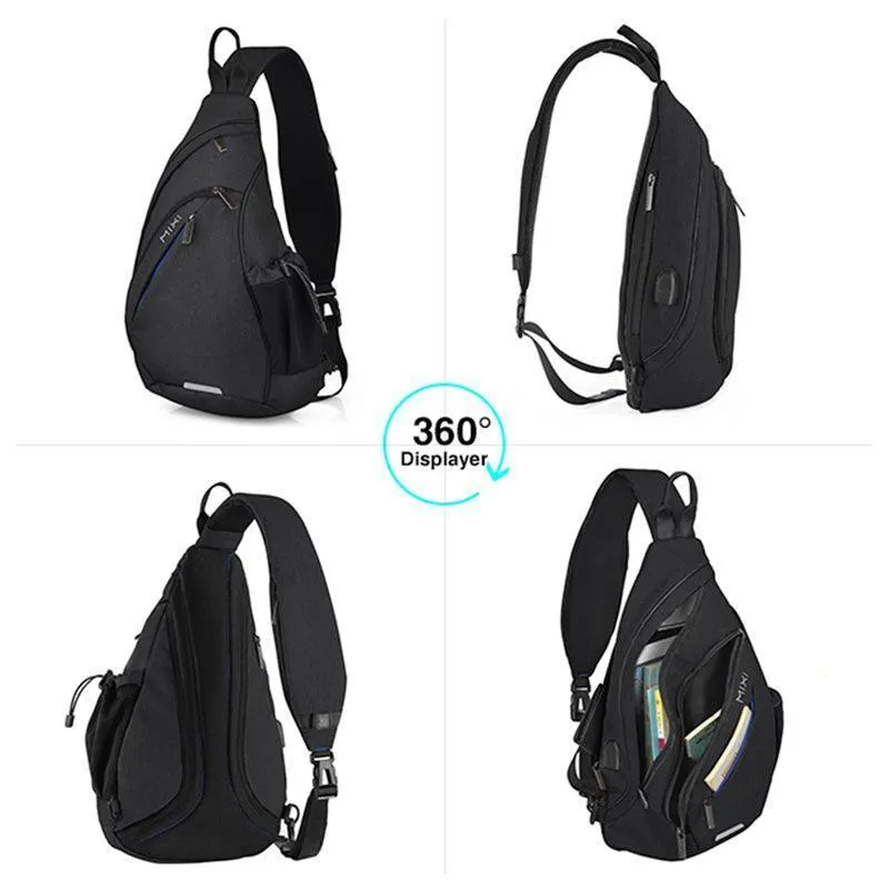 Sling-Style Messenger Bag Mens Usb Crossbody Backpack -