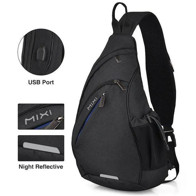 Sling-Style Messenger Bag Mens Usb Crossbody Backpack -