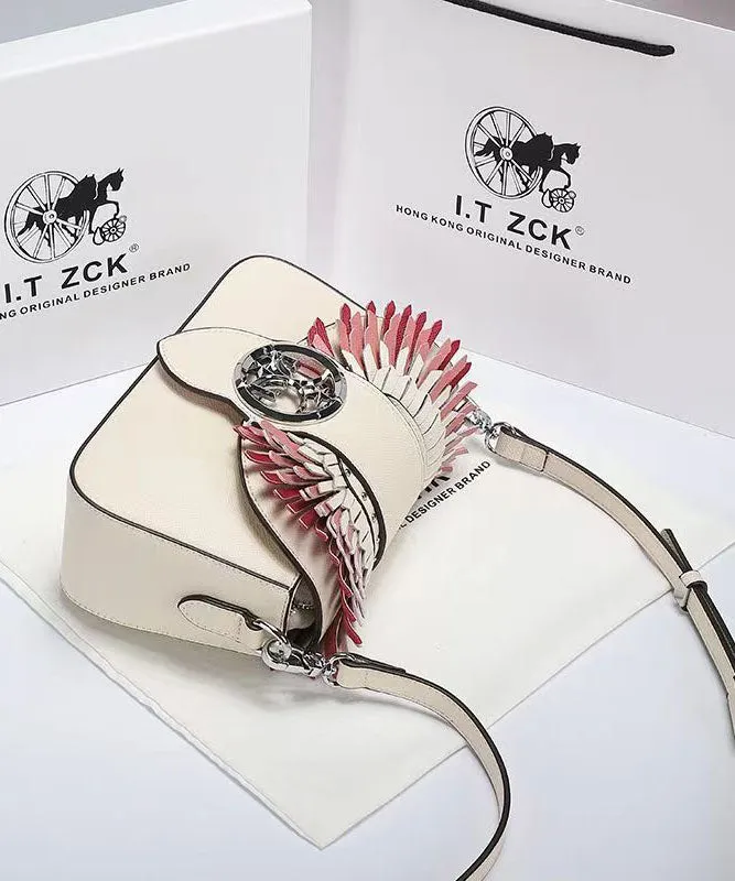 Stylish Versatile White Calf Leather Satchel Bag Handbag GG087