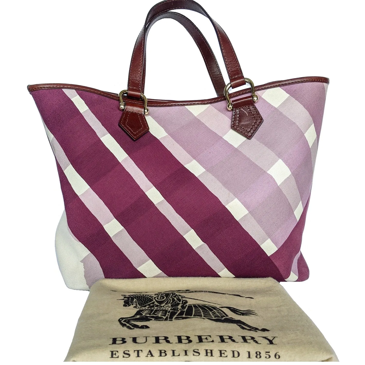 Trendy Inspired Burberry Canvas Purple Check Print Tote