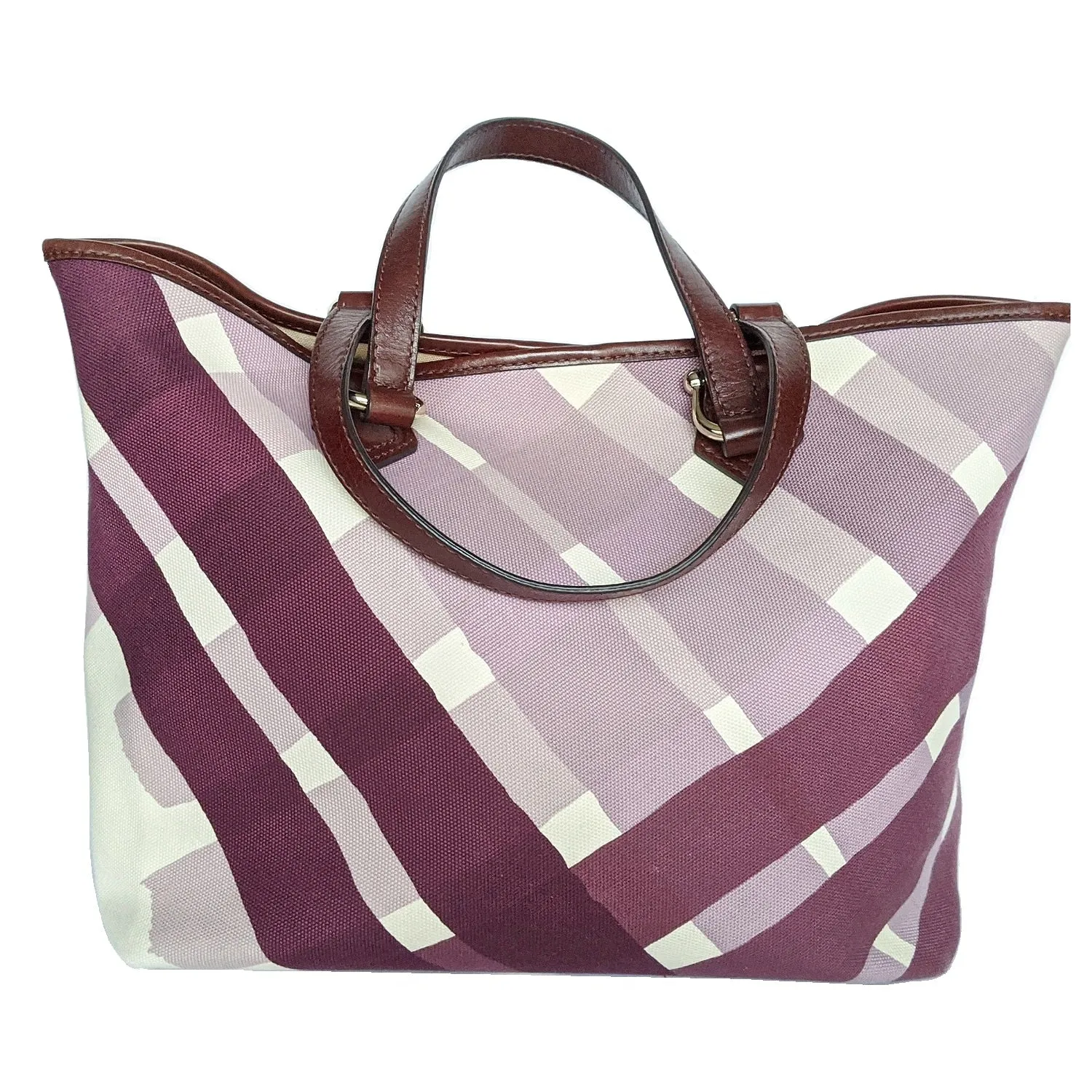 Trendy Inspired Burberry Canvas Purple Check Print Tote