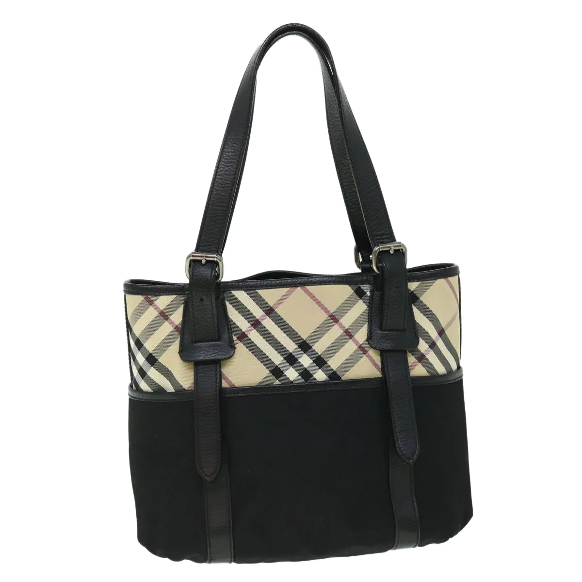 Trendy Inspired Burberry Nova Check Tote Bag Nylon Beige Black Auth Yk8426