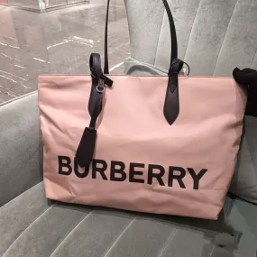 Trendy Inspired Burberry  Small Rose Beige Logo Branded Nylon Tote Bag