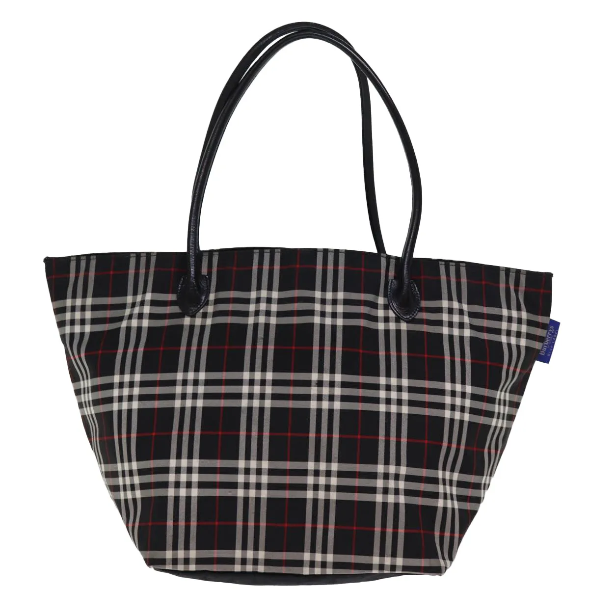 Trendy Inspired Burberryss Nova Check Blue Label Tote Bag Nylon Black Auth Kk241